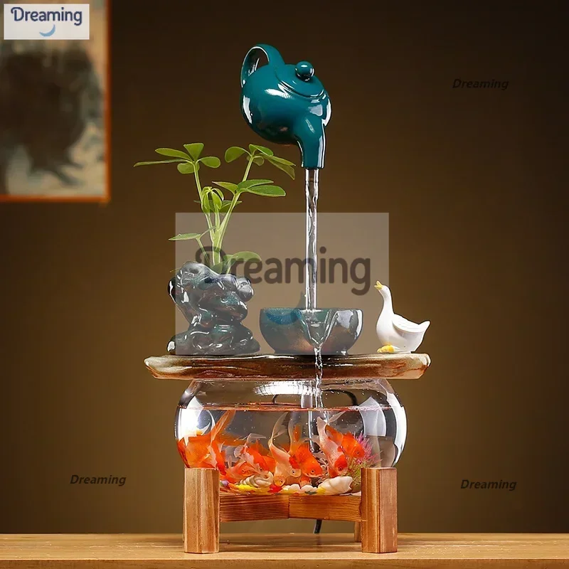 

Flowing Water Ceramic Fish Tank, Automatic Circulation, Glass Tank, Fountain, Living Room, Office, Desktop Gift