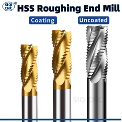 Roughing End Mill HSS 3 4 Flute Fine Pitch Teeth Aluminum Steel Machining TiN Coating Low Speed Metal Tool 6mm 7mm 8mm 10 12