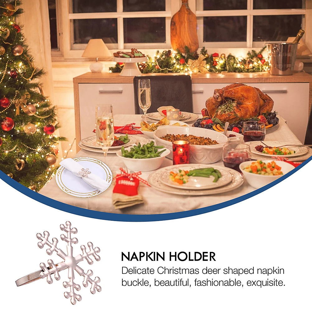 

4 pcs Christmas Snowflake Napkin Rings Set Elegant Decorative Holders For Wedding Party Birthday Decorations