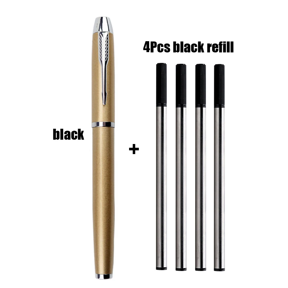 1 + 4 Stücke Büro Schule Kugelschreiber Metallstift Luxus Metall Gelstifte & Minen Set Geschenk 0,5mm Blau Schwarz Tintenroller – Detail 1