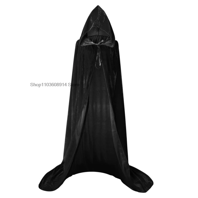 Adult Kids Halloween Pleuche Velvet Cloak Cape Hooded Medieval Costume Witch Wicca Vampire Halloween Cosplay Costume Cape