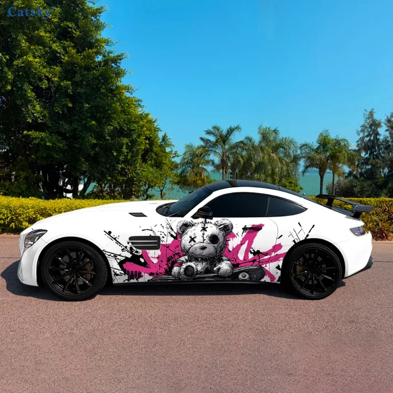 

CATSKY.2 шт. Крутые автомобильные наклейки с изображением механического медведя, куклы и брызг чернил от скейтборда (декоративные и устойчивые к царапинам)