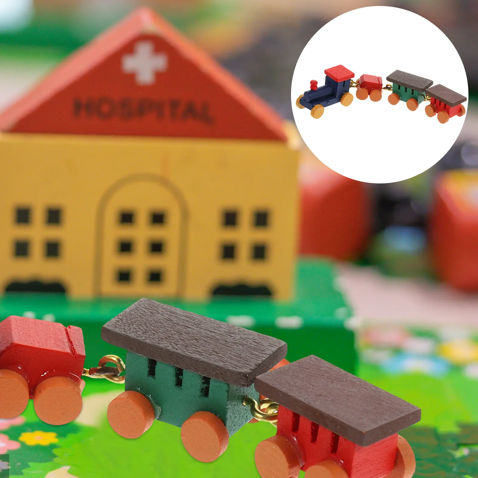 

Wooden Train Craft Miniature Decor for Dollhouse Kindergarten Shop Office Hotel Bar Creative Train Adornment Smooth Round Edges