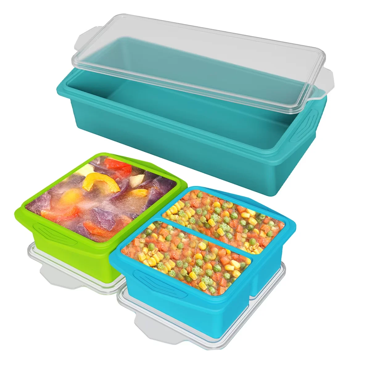 Silicone Freezer Mold with Lid Food Storage Box Ice Cube Tray Freezer Container Refrigerator Fresh Keeping BPA Free Stackable
