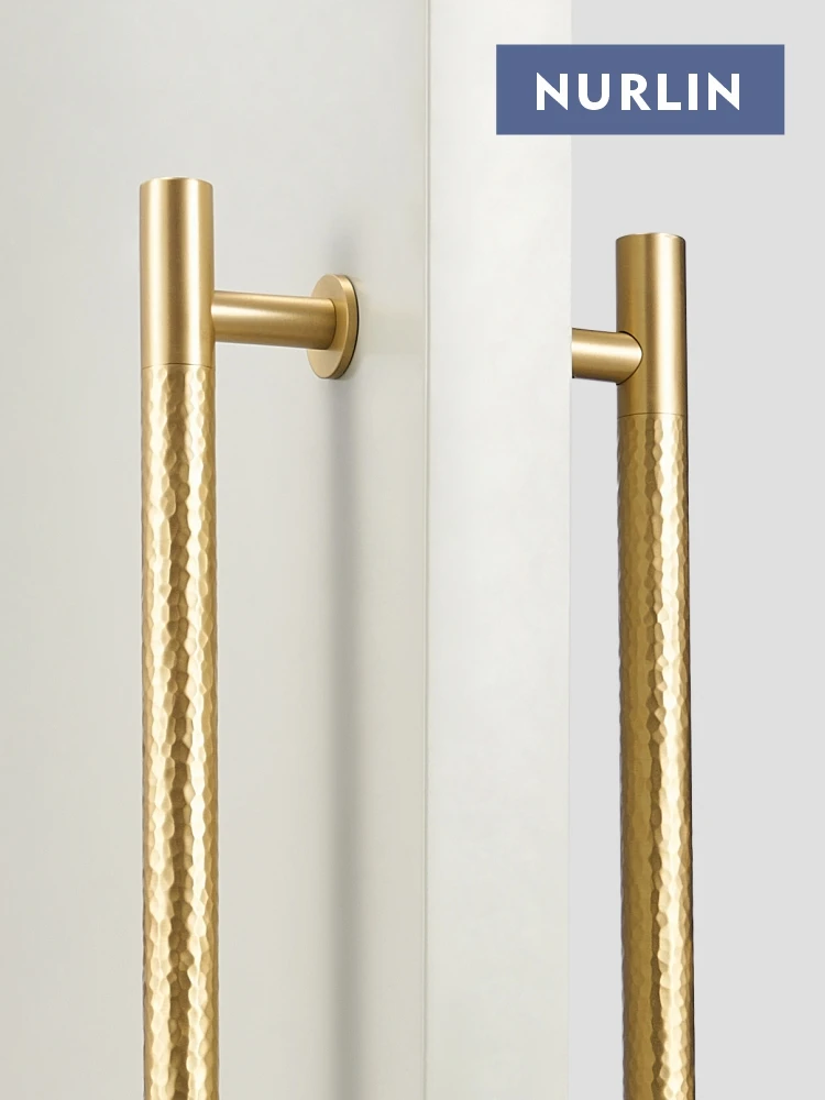 

Nurlin Brass Handmade Hammer Patterned Entrance Gate Indoor Pull Single Double Installation Kitchen Appliance Door Handle Bar