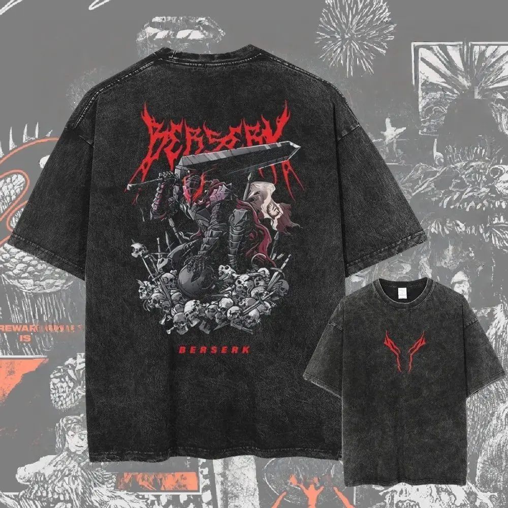 

2025 Official Berserk Baggy Tee - Washed Cotton Anime Top, Retro Y2K Style for Conventions & Streetwear
