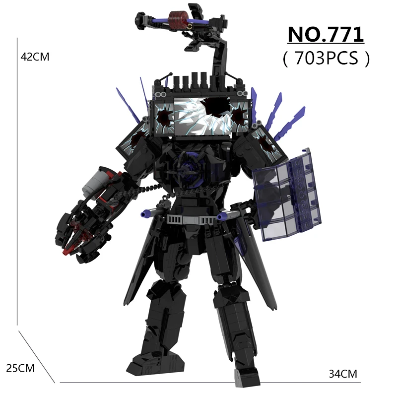703pcs/set Horror Game Battle Damages Titan TV Man Building Blocks Skibidi Toilet MOC Bricks DIY Toys For Kids Christmas Gifts