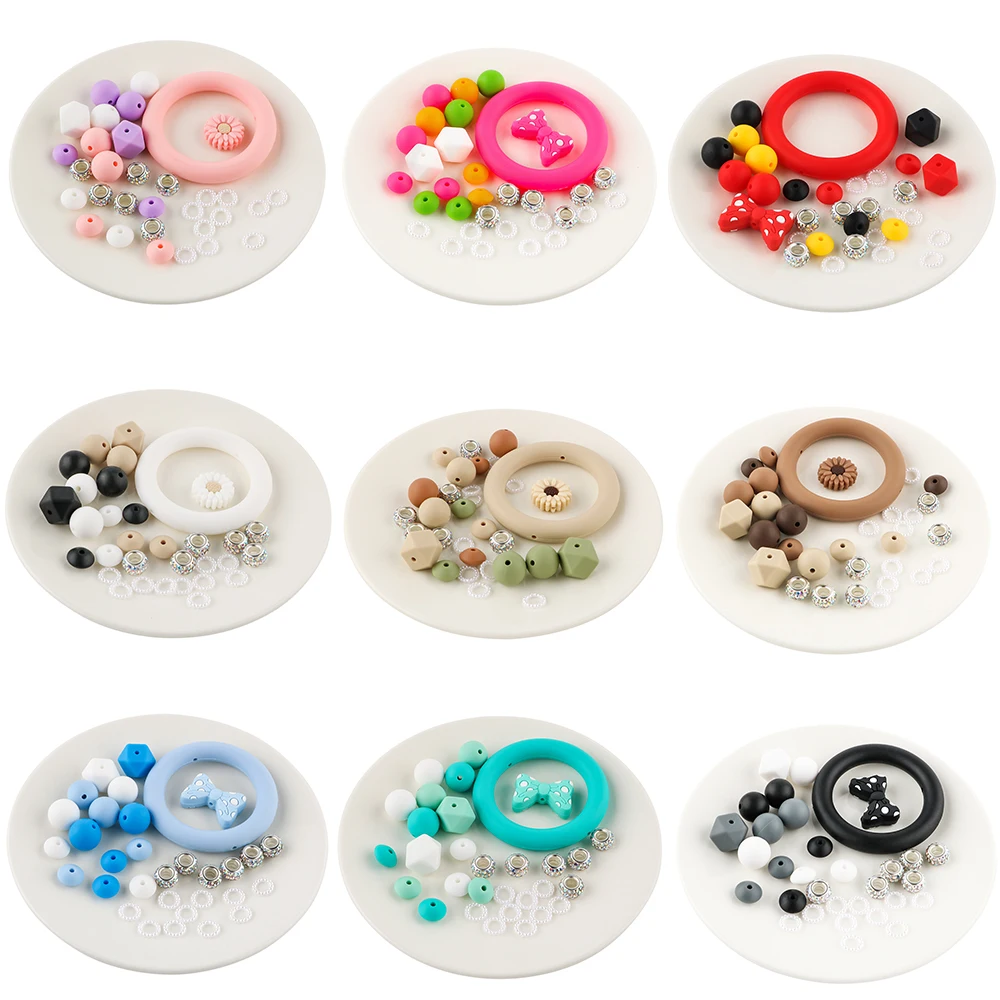 32Pcs/set Mixed Style Silicone Bead Kit Round Silicone Ring Focal Bead DIY KeyChain Bracelet Necklace Jewelry Accessories