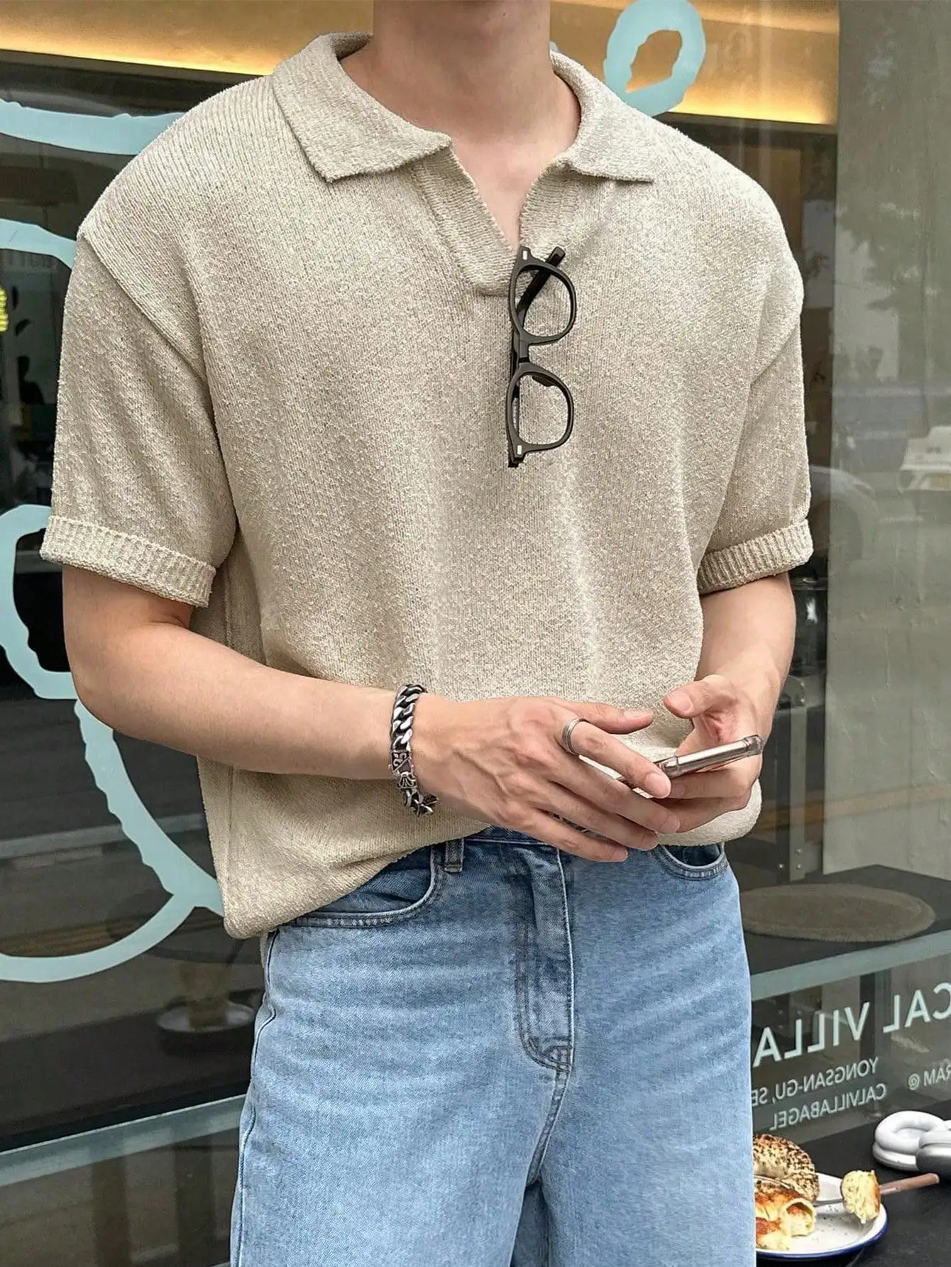 Spring and Summer European, American, Japanese, and Korean Casual Unisex Versatile Solid Color Business Style Men's and Women's Knitted Short-Sleeve V-Neck Pullover Sweater