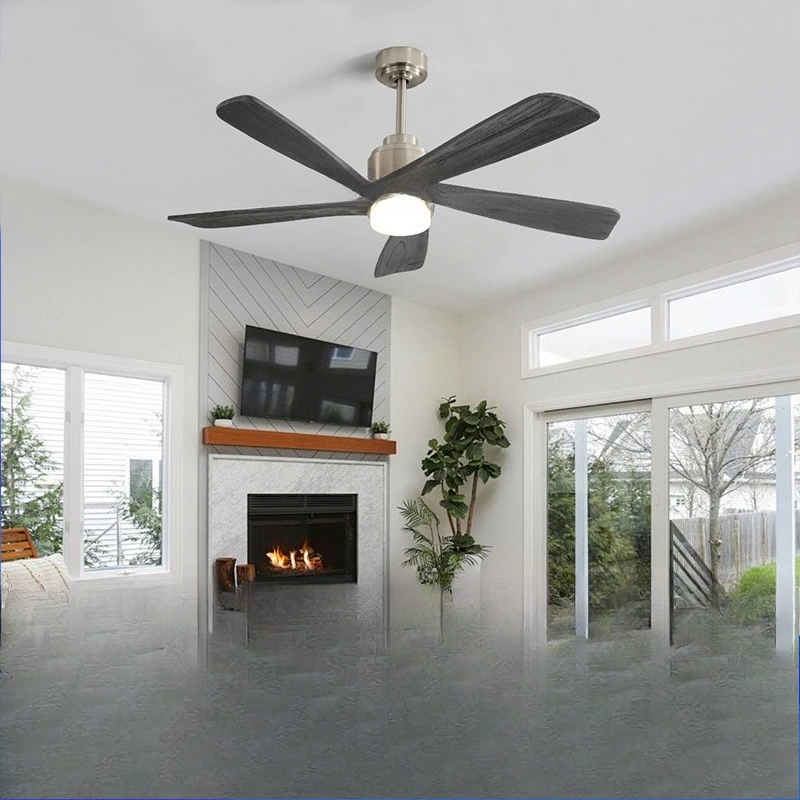

Five-leaf Solid Wood Restaurant Fan Light Smart Graffiti Ceiling Fan Light
