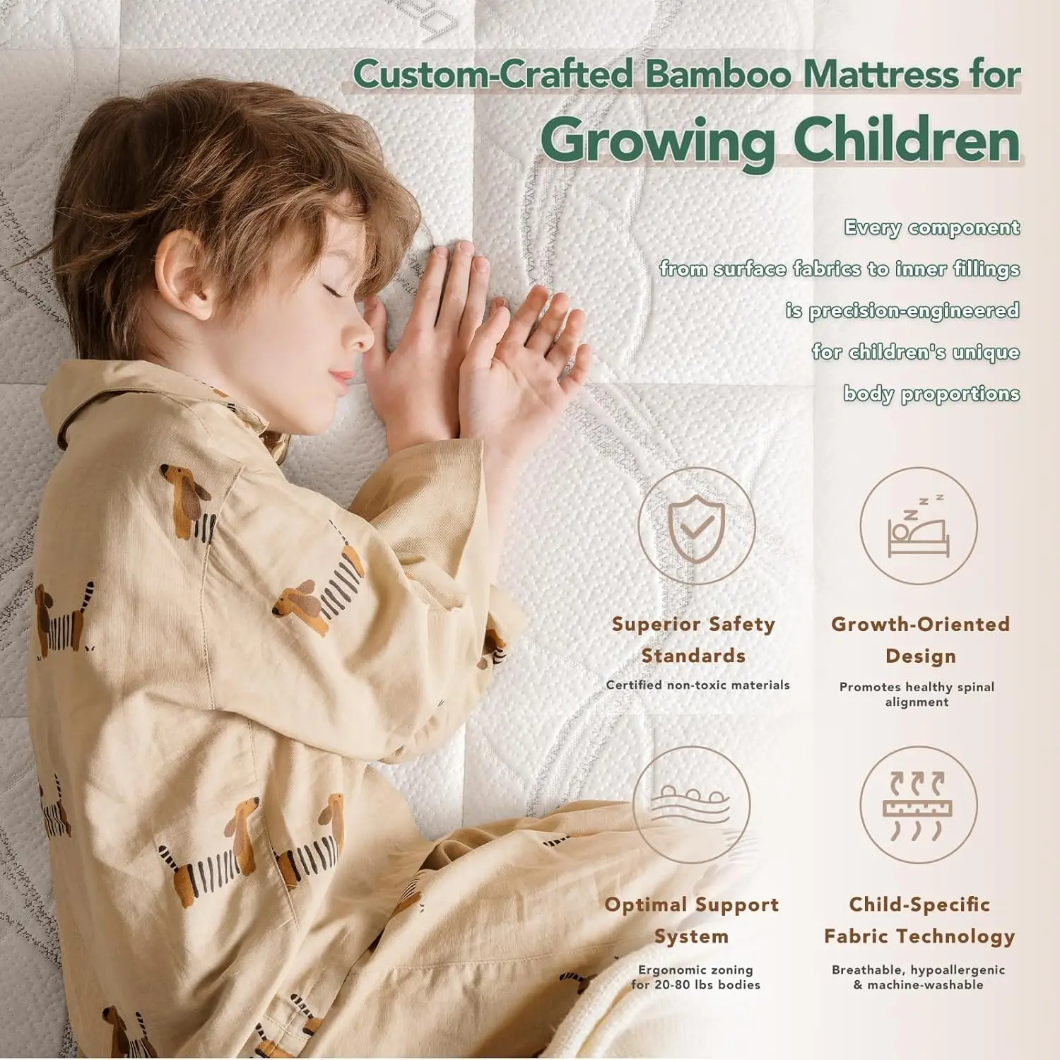 8 Inch Memory Foam Mattress - CertiPUR-US, Medium Firm, Washable Bamboo Cover for Kids Bunk Bed