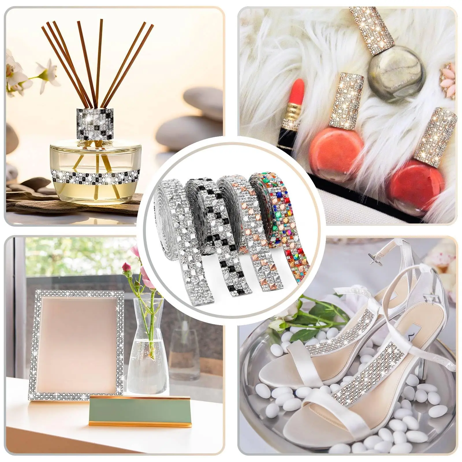 Afbeelding 7: 1Yard Strass Linten Zelfklevende Diamant Sticker Kristal Tape Bling Kristal Strass Strips voor DIY Ambachten Decoraties