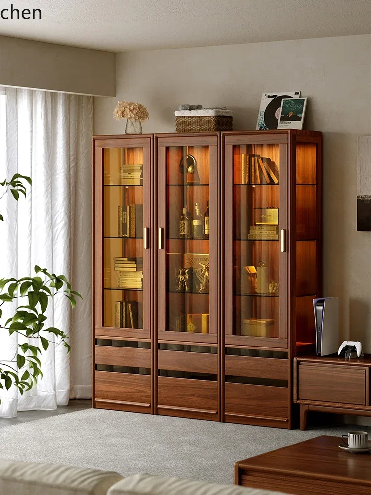 y9.3-figure glass door display cabinet living room wall storage new Chinese home display wine side cabinet