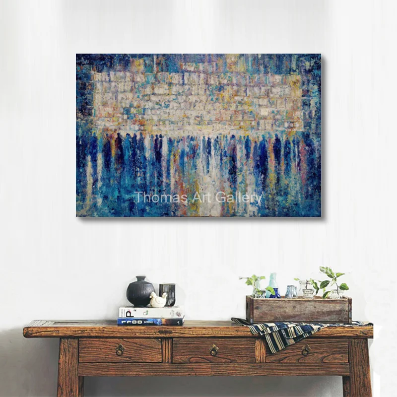 Oversized Jerusalem Kotel Canvas Prints HD Blue Gold Western Wall Abstract Colorful Jewish Home Decor for Living Room Dining