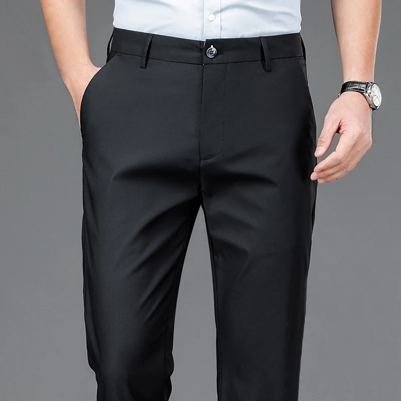 Male Smart Casual Pants Stretchy Sports Men\'s Fast Dry Trousers Spring Autumn Full Length Straight Office Black Navy Work Pants