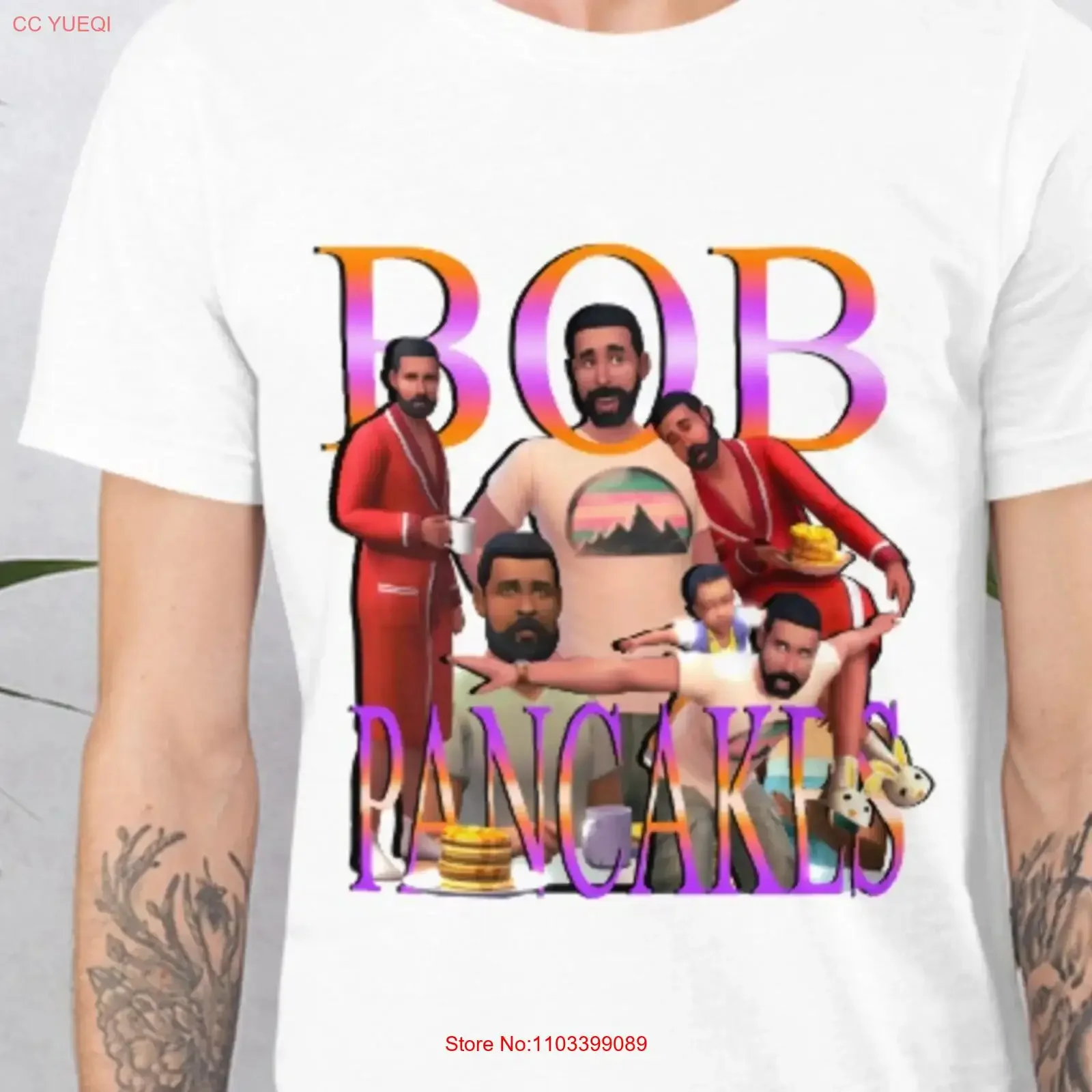 Camiseta Vintage Bob Pancakes de los 90, Oversize, para Amantes de The Sims 4 y Gamers, con Efecto Lavado, Ropa de Diseñador Ligeramente Desgastada