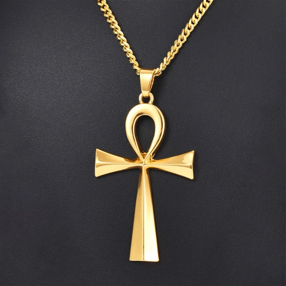 المعلقات الصليب عنخ المصري الذهب اللون الفولاذ المقاوم للصدأ مفتاح الحياة الهيروغليفية قلادة للنساء الرجال مصر مجوهرات هدية 2025