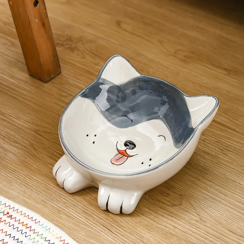 Cat Bowl Pet Ceramic Cute Drinking Bowl Cat Food Container Japanese High Foot Neck Stick Ceramic Bowl Pet Supplies CN(Origin)