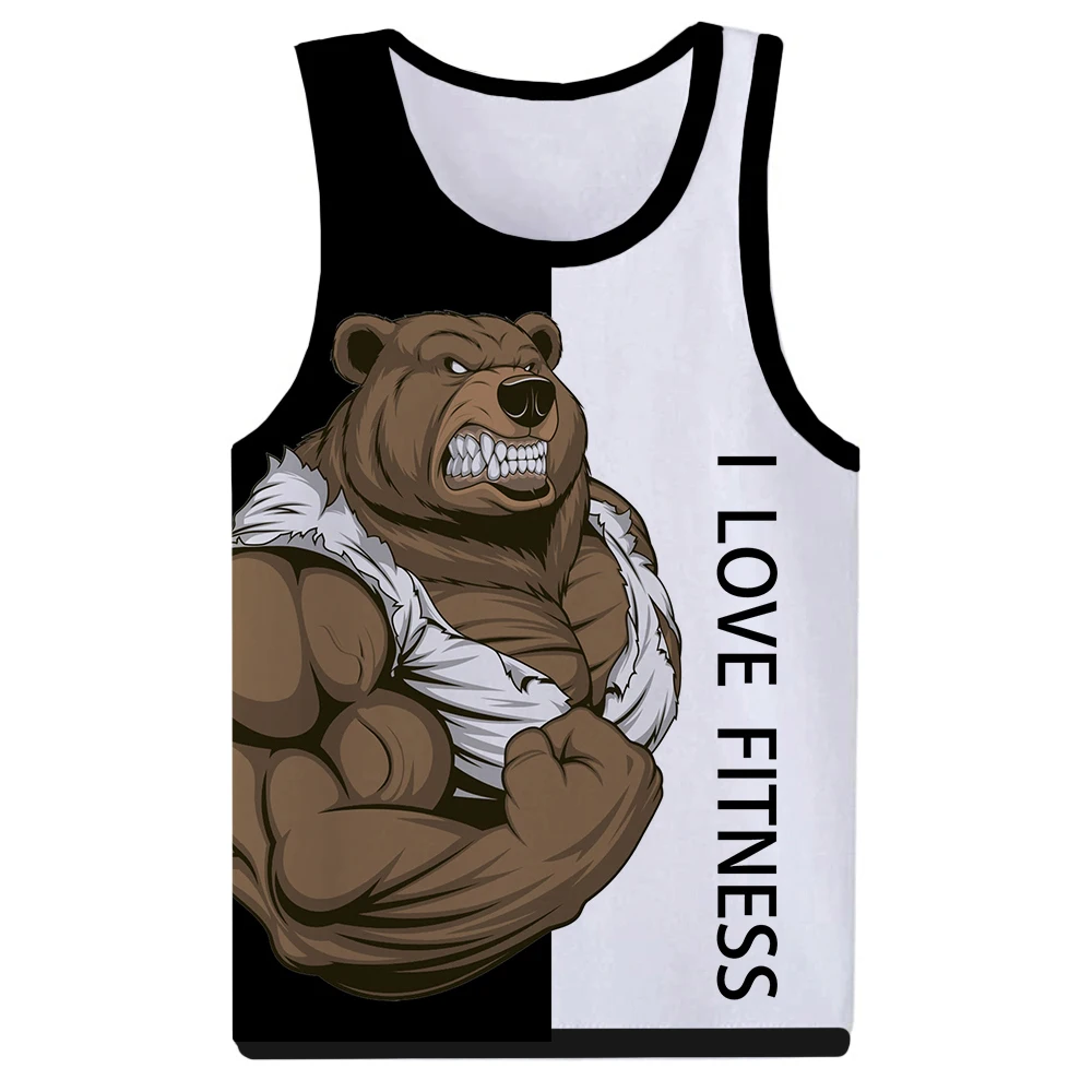 Funny Cartoon Animal Fitness 3D Print Tank Tops Men\'s Fashion Streetwear Vest Sleeveless Tank Top Bodybuilding Gym Man Clothing