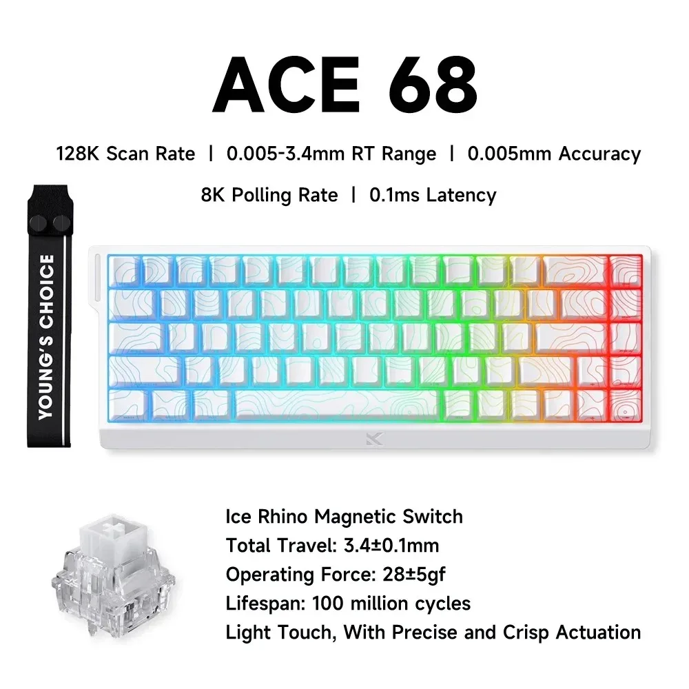 MCHOSE ACE68 Magnetisch toetsenbord Bedraad Mechanisch Gaming 0,01 mm RapidTrigg 8000 Hz SOCD/Rs 0,125 ms 128K Sampling Rate voor Logitech