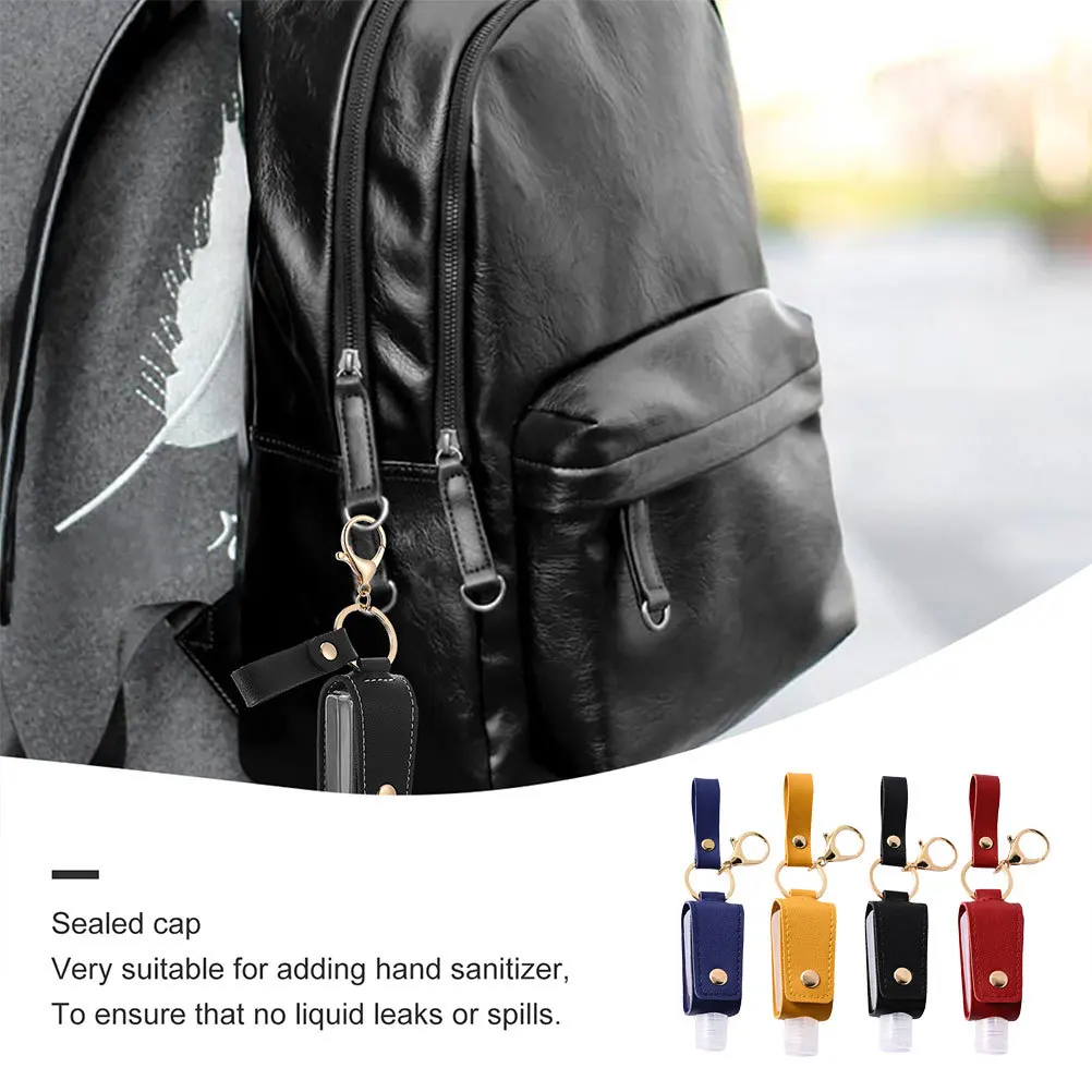 

4Sets Keychain Bottles Refillable Travel Squeeze Containers for Toiletry Lotion Soap Empty Small Bottle with PU Holder