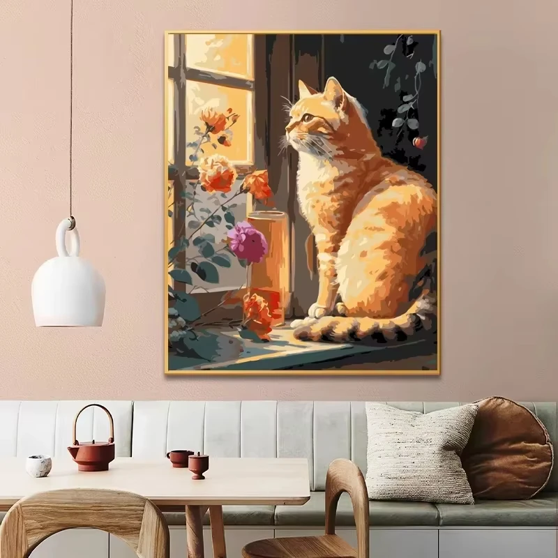

DIY Oil Painting By Numbers A Cute Yellow Cat Is Waiting Wall Decor Gifts Frameelss,frameless