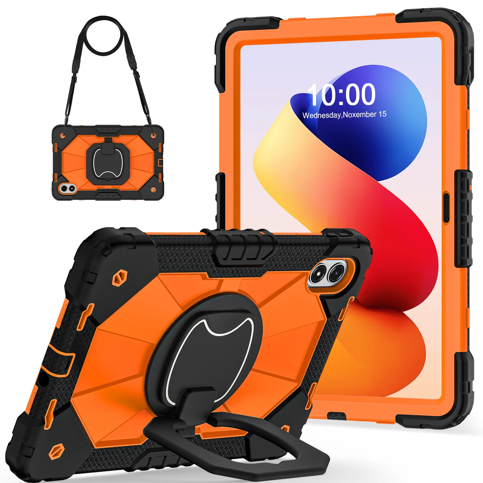 

Для Xiaomi Redmi pad 2 Pro 12,1 дюйма, вращающаяся на 360 градусов подставка, силиконовый противоударный чехол со складным кронштейном + плечевые ремни