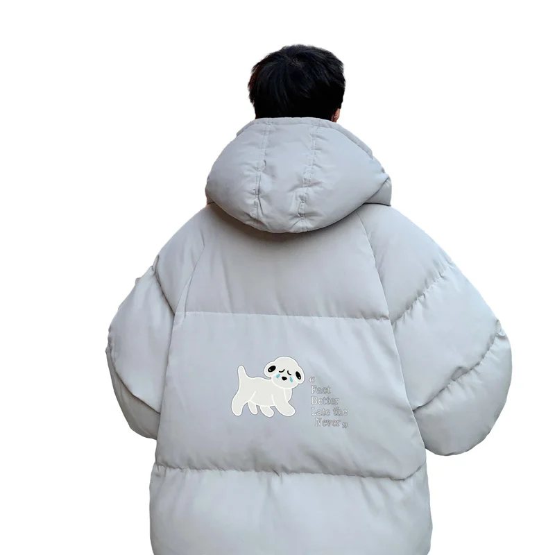 Winter Bread Jacket Winter for Men Fashion Warm Male Parkas Big Size Dog Print Men\'s Cotton Coat Oversize Men Clothing 2024