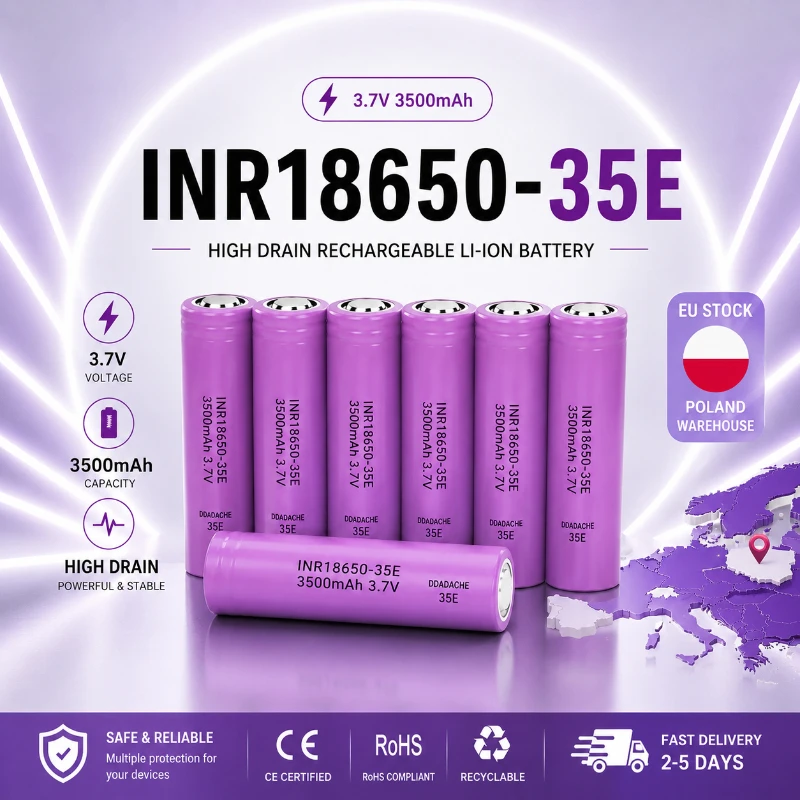 INR18650-35E 18650 Akku 3,7V 3500mAh 25A Hochleistungs-Lithium-Ionen-Akku mit echter Kapazität, Premium-Qualität, lange Lebensdauer, 500+ Zyklen, Sicherheitsschutz für Taschenlampen, Elektrowerkzeuge,