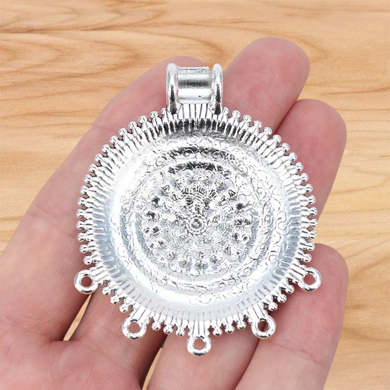 Breloques de connecteur de fleur ronde multi-brins en argent tibétain, bijoux de collier à faire soi-même, accessoires de résultats exécutifs, 3 pièces