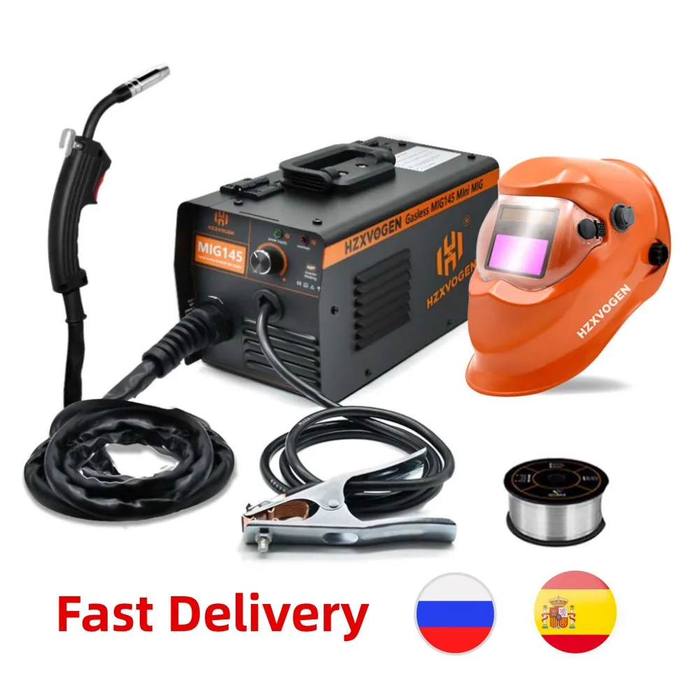 220V HZXVOGEN MIG145 Semi-automatic Welding Machine MIG Welder With 1KG 0.8mm Flux Core 0.4-4mm For Gasless Iron Soldering