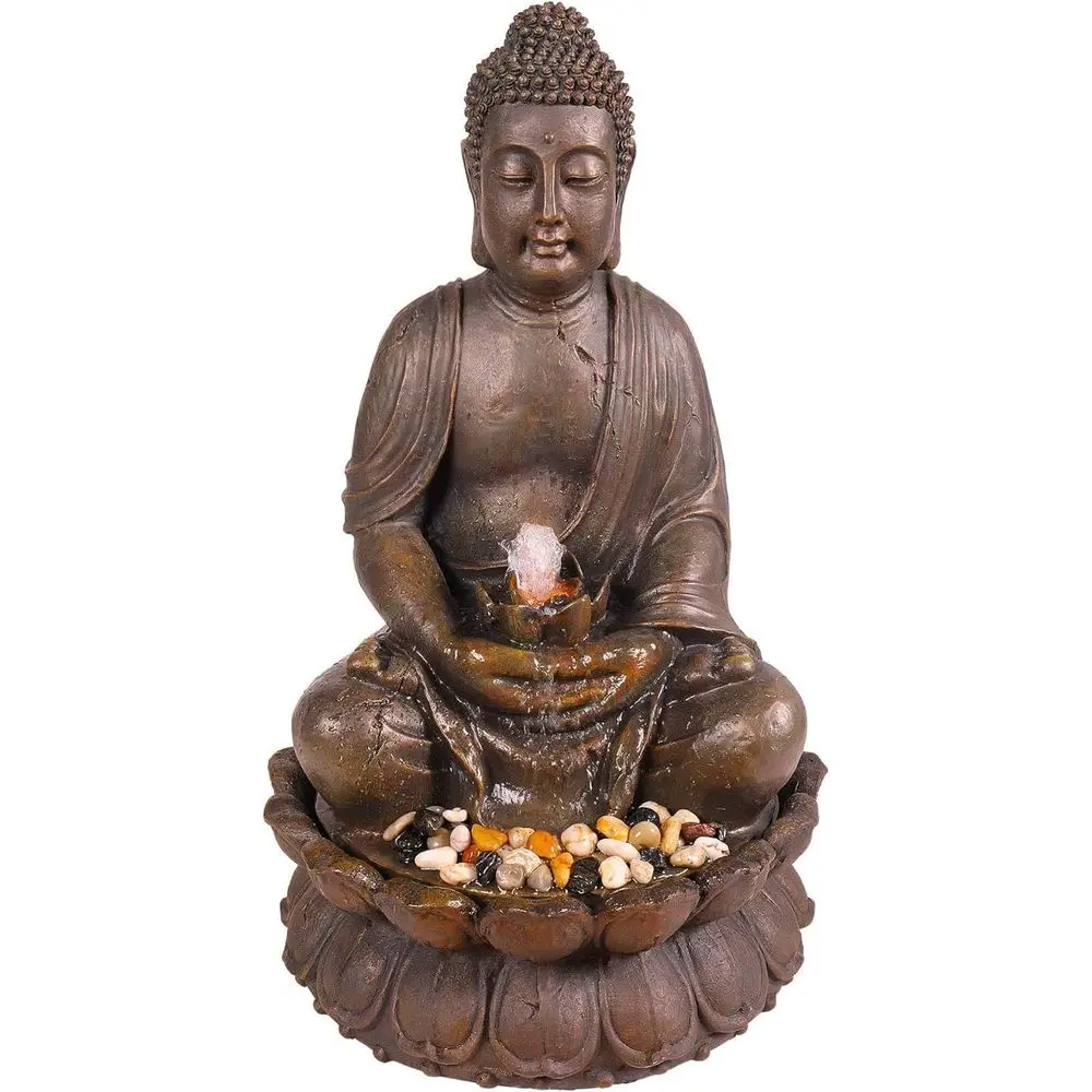 GEM122 Outdoor loor Meditating Soothing Buddha Statue Waterall ountain or Garden, 33", Bronze
