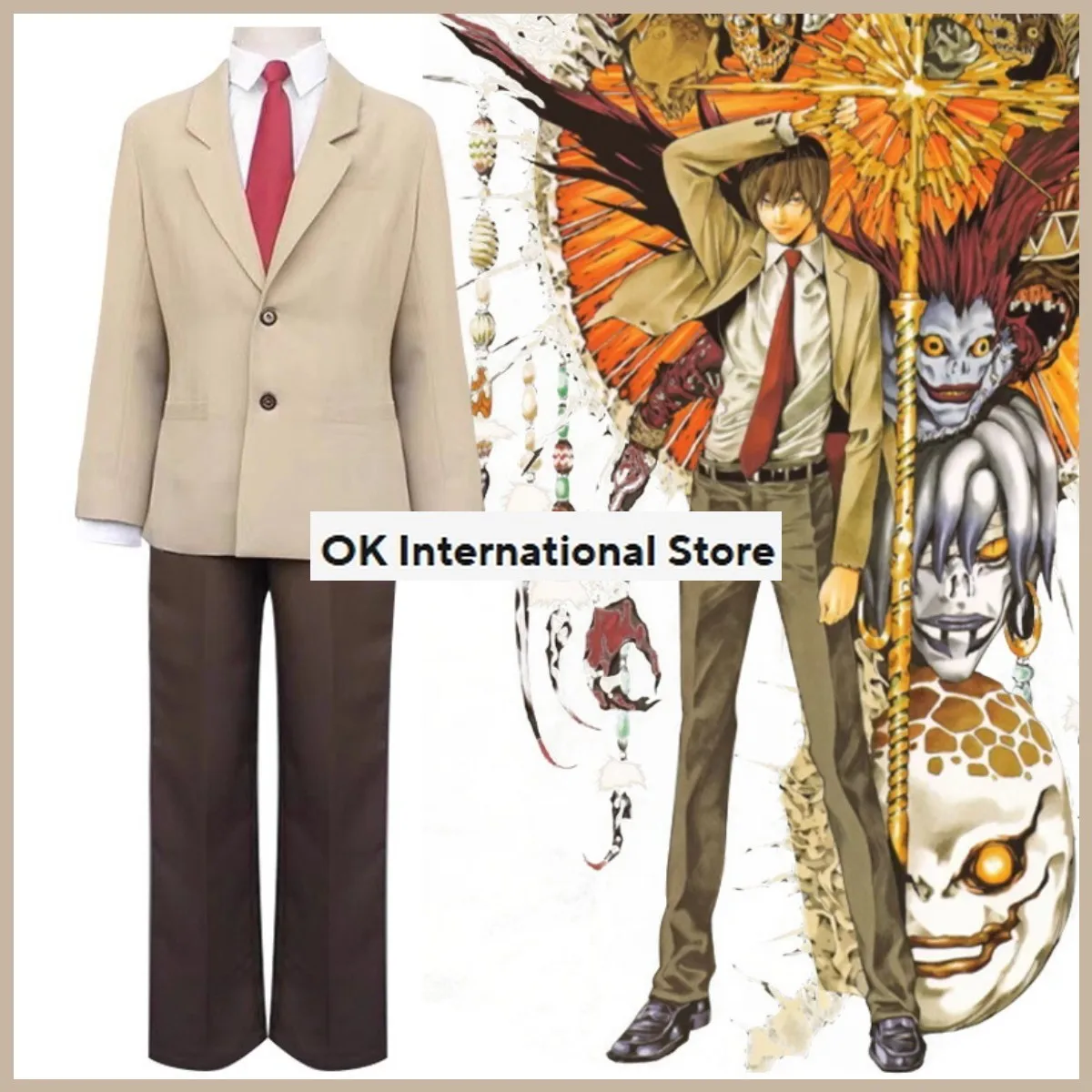 Anime Death Note Yagami Light Cosplay Costume parrucca colore caffè uniformi scolastiche Set completo uomo adulto Halloween Carnival Suit