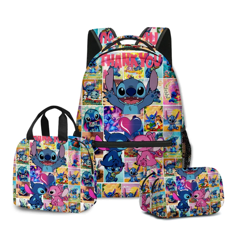 

Kawaii Anime Stitch Angel Disney 3Pcs Set Backpack Sport Lunch Bags Pencil Case Backpack Book Bags for Boys and Girls Best Gifts