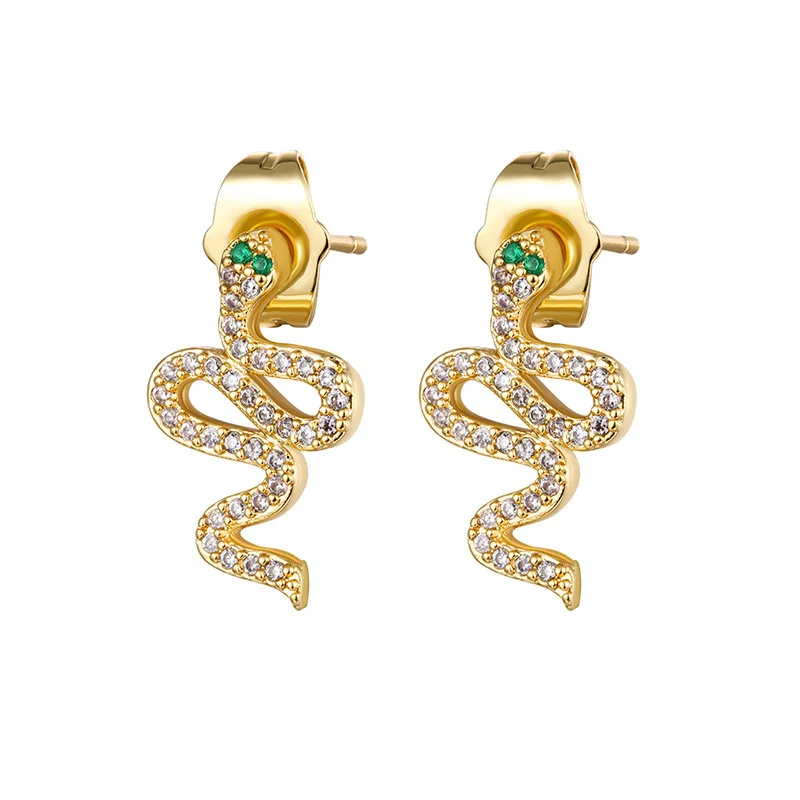 Exquisite Iced Out Green Crystal Eyes Snake Piercing Earrings for Women Dainty Helix Lobe Orbital Ear Accessories Animal Jewelry