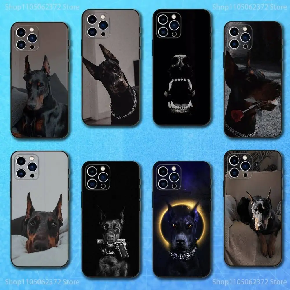 

Cool Art Doberman Dogs Phone Case For iPhone 16,15,14,13,12,11 Plus,Pro Max,XS,X,XR,SE,Mini,8,7,Soft Silicone Black Cover