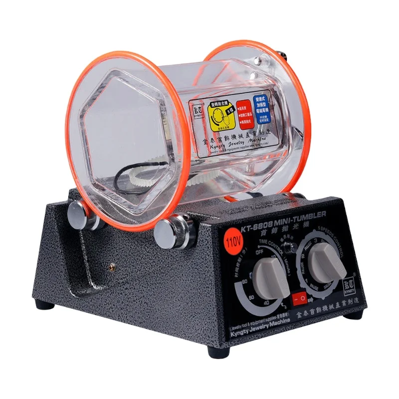 KT6808 3kg Capacity Rotary Tumbler Polisher Mini Drum Polishing Machine for Jewelry Gold Silver Stone Surface Finishing