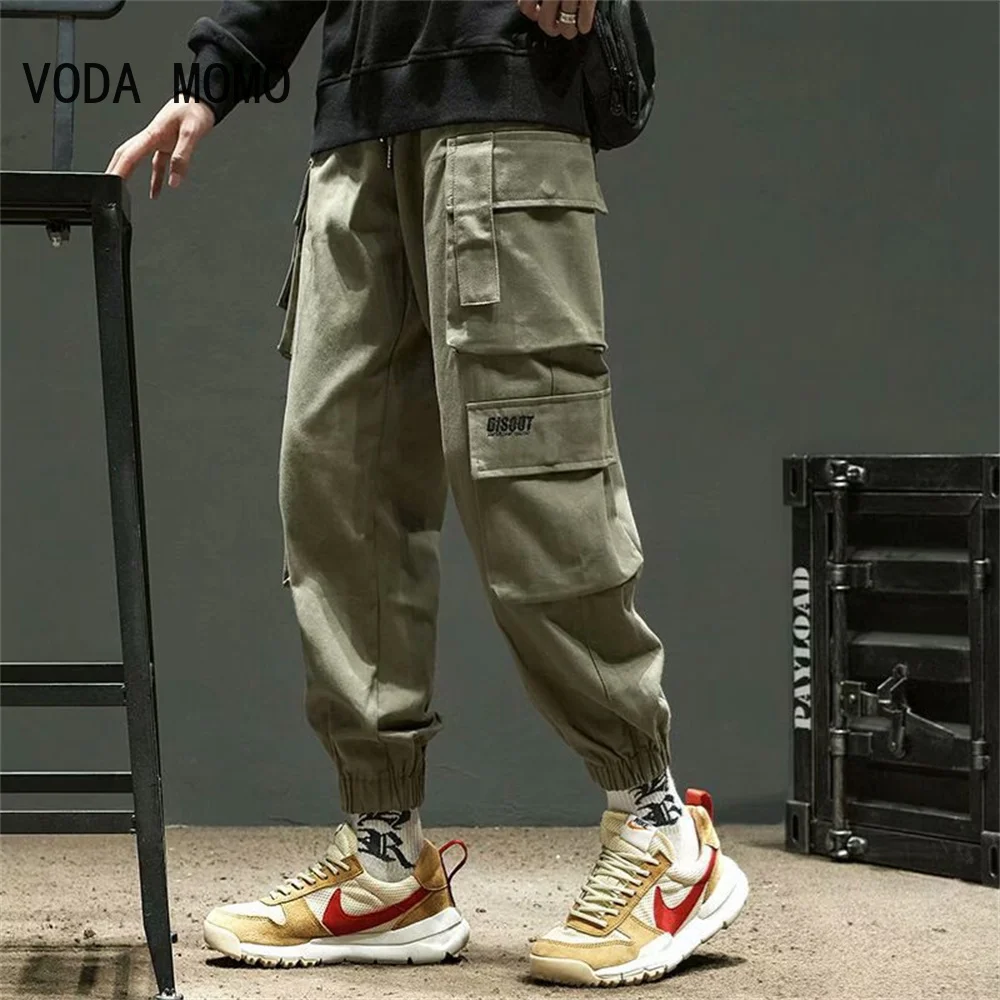 

2022 Men's Side Pockets Cargo Harem Pants Ribbons Black Hip Hop Casual Male Joggers Trousers Fashion Casual Streetwear Pants