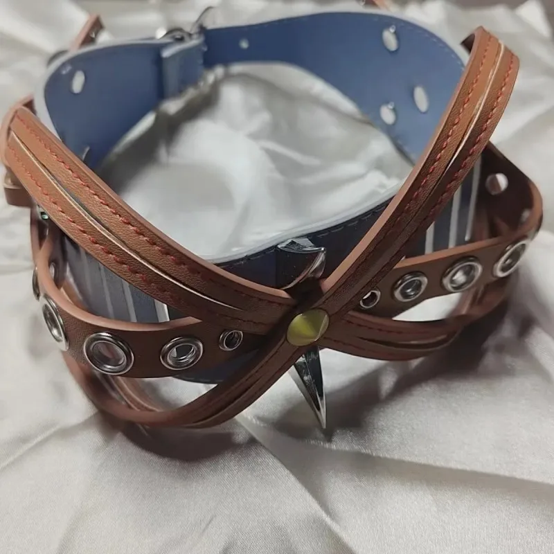 HUANZHI Brown Blue Leather Y2K Collar Cyberpunk Futuristic Unisex Necklace Choker Personalized Exaggerated Jewelry For Women