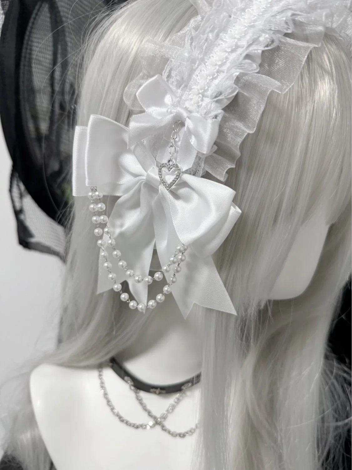 Original Handmade Subculture Pure White Pleated Lace Hairband Lolita Bow Sweet Bowknot Headband Maid Cosplay Headpiece