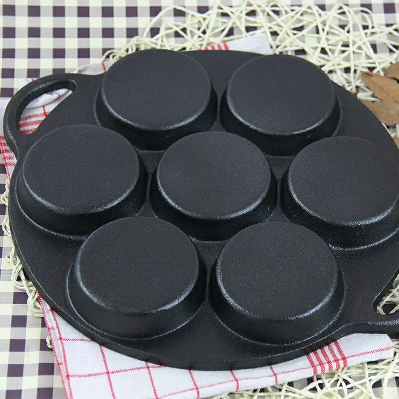 Cast Iron Deep Frying Pan, Egg Hamburger Mould, Household Dumpling Pot, Non Stick Induction Cooker Pan, 7 Holes