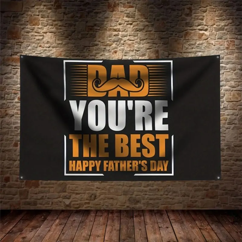 Funny Father's Day Dad Mustache Banner Flag Wall Decor You're the Best Gift For Him Celebration Display With 4 Rings