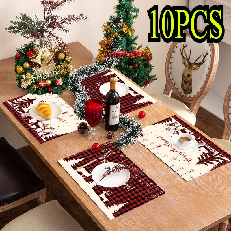 10PCS Christmas Table Mats Pads Coaster Pad Cup Dining Kitchen Placemat Non-Slip Home Decorations Table Decoration