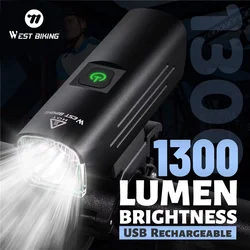 WEST BIKING Contest Level Bicycle Light 1300 Lumen USB Rechargeable Flashlight MTB Road Bike LED Headlight Waterproof Rear Lamp