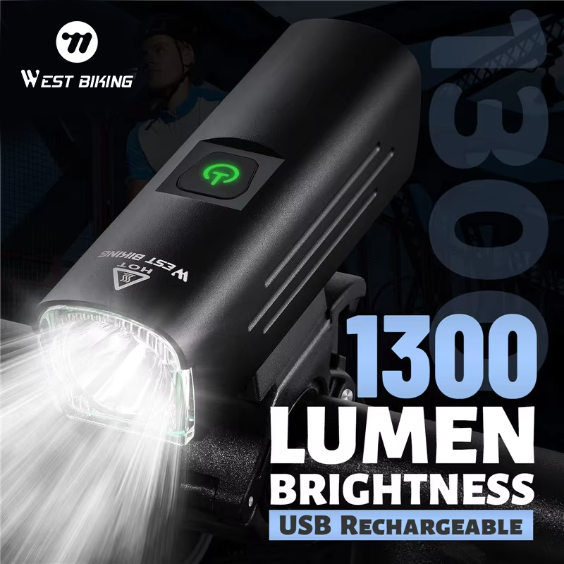 WEST BIKING Contest Level Bicycle Light 1300 Lumen USB Rechargeable Flashlight MTB Road Bike LED Headlight Waterproof Rear Lamp
