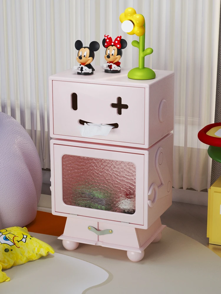 جانب روبوت لطيف وردي، عدد قليل من خزانة جانبية للأريكة، طاولة بجانب السرير، صندوق مناديل إبداعي #2