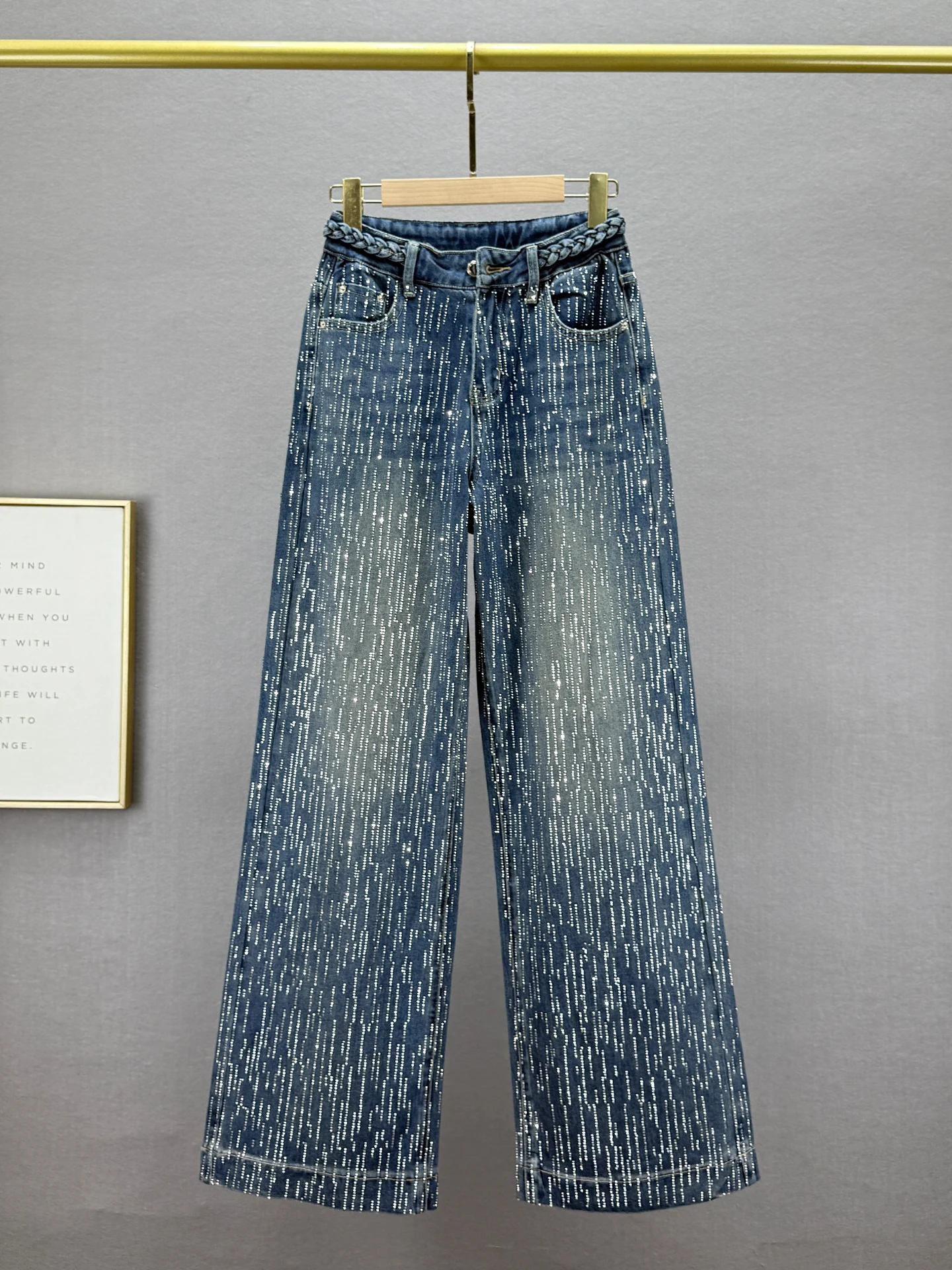 

Джинсы с блестками и высокой талией, женские широкие брюки, новинка весны, свободный крой, европейский стиль, эффект похудения