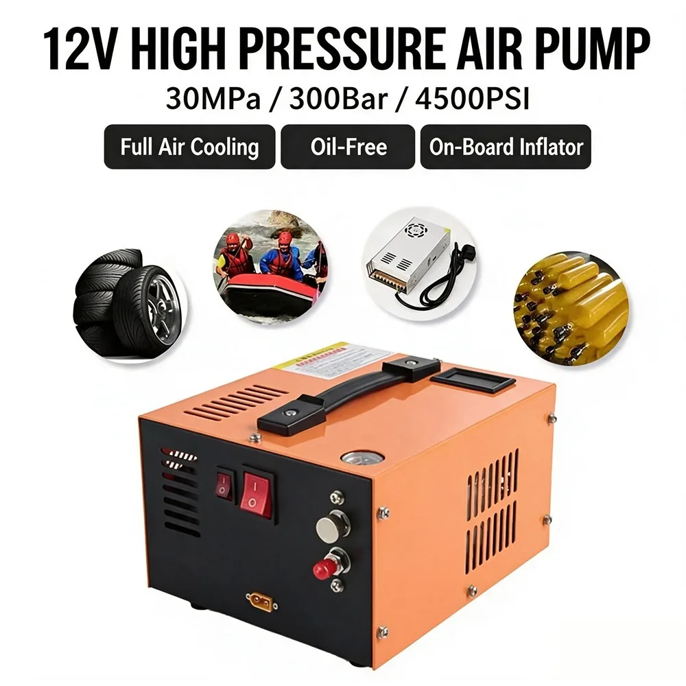 12V Electric High-pressure Air Pump 4500PSI Portable Airgun Compressor Air Rifle Suitable for Tires Boats and Gas Cylinders