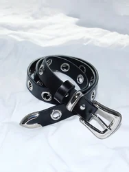 Women Embossed Hole Leather Cowboy Western Buckle Waistband Belt
