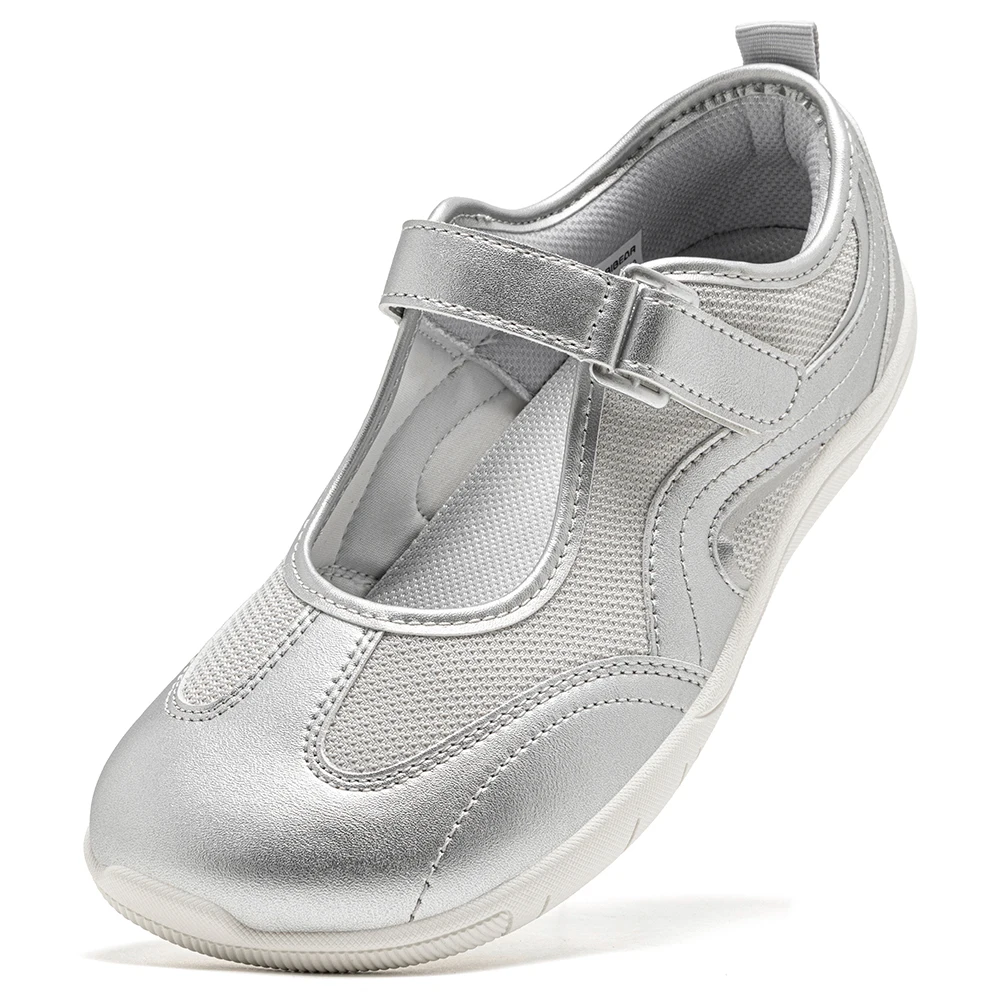 HOBIBEAR Ballerines larges pour femmes, chaussures Mary Jane à talon plat, ajustables avec fermeture auto-agrippante, minimalistes, légères, style pieds nus